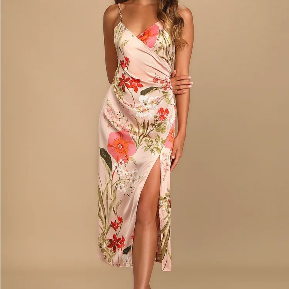 Lulus floral midi satin dress
